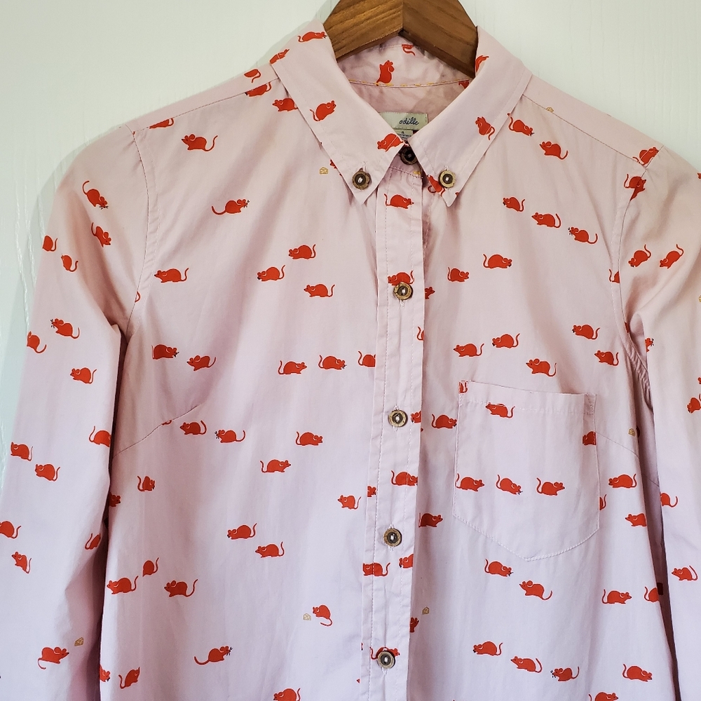 Odille Anthropologie mouse and cheese print blouse